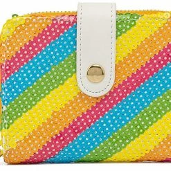 LOUNGEFLY Disney Sequin Rainbow Minnie Mouse Zip Around Wallet New