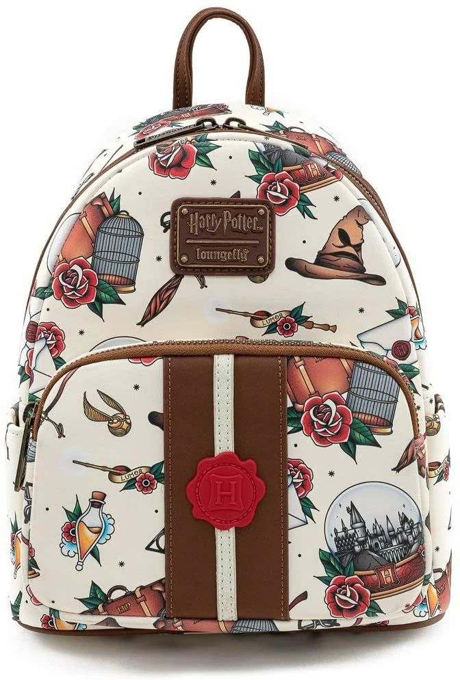 LOUNGEFLY Harry Potter Tattoo Art Cream Color Womens Double Strap Shoulder Bag Purse New 3 LOUNGEFLY Harry Potter Tattoo Art Cream Color Womens Double Strap Shoulder Bag Purse New