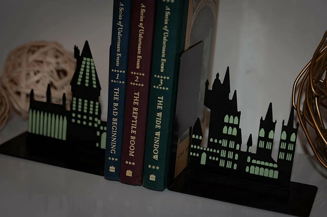 ShopHippo Harry Potter Hogwarts Castle Metal Bookends | Die Cut Metal Bookends With Hogwarts Castle Silhouette Glow In The Dark Design | Ideal For Harry Potter Book Collections New 5 ShopHippo Harry Potter Hogwarts Castle Metal Bookends | Die Cut Metal Bookends With Hogwarts Castle Silhouette Glow In The Dark Design | Ideal For Harry Potter Book Collections New
