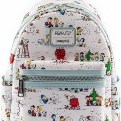 LOUNGEFLY Peanuts Happy Holidays All Over Print Womens Double Strap Shoulder Bag Purse