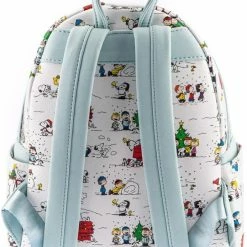 LOUNGEFLY Peanuts Happy Holidays All Over Print Womens Double Strap Shoulder Bag Purse