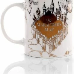 ShopHippo Harry Potter Marauder's Map Porcelain 4 Piece Place Setting - Includes 1 Dinner Plate, 1 Salad Plate, 1 Bowl And 1 Mug - Gold Marauders Map Design