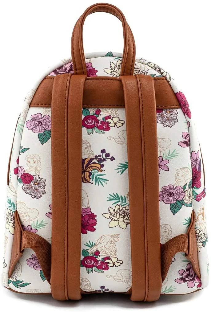 Loungefly Disney Princesses Floral Print Faux Leather Womens Double Strap Shoulder Bag Purse 4 Loungefly Disney Princesses Floral Print Faux Leather Womens Double Strap Shoulder Bag Purse
