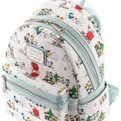 LOUNGEFLY Peanuts Happy Holidays All Over Print Womens Double Strap Shoulder Bag Purse 11 LOUNGEFLY Peanuts Happy Holidays All Over Print Womens Double Strap Shoulder Bag Purse