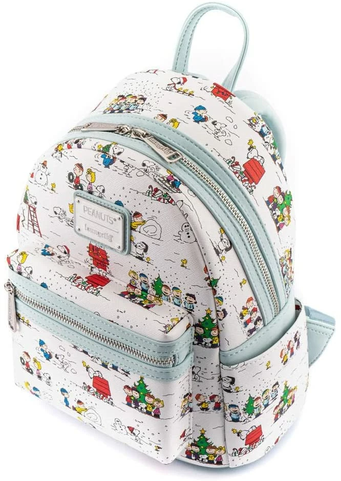 LOUNGEFLY Peanuts Happy Holidays All Over Print Womens Double Strap Shoulder Bag Purse 7 LOUNGEFLY Peanuts Happy Holidays All Over Print Womens Double Strap Shoulder Bag Purse