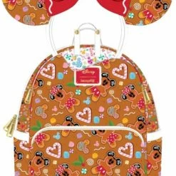 Loungefly Disney Christmas Gingerbread AOP Womens Double Strap Shoulder Bag Purse With Ears Headband New