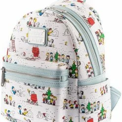 LOUNGEFLY Peanuts Happy Holidays All Over Print Womens Double Strap Shoulder Bag Purse 10 LOUNGEFLY Peanuts Happy Holidays All Over Print Womens Double Strap Shoulder Bag Purse