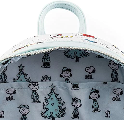 LOUNGEFLY Peanuts Happy Holidays All Over Print Womens Double Strap Shoulder Bag Purse 5 LOUNGEFLY Peanuts Happy Holidays All Over Print Womens Double Strap Shoulder Bag Purse