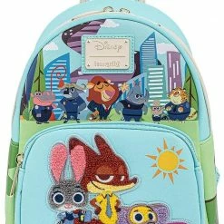 ShopHippo New LOUNGEFLY Disney Zootopia Chibi Group Double Strap Shoulder Backpack