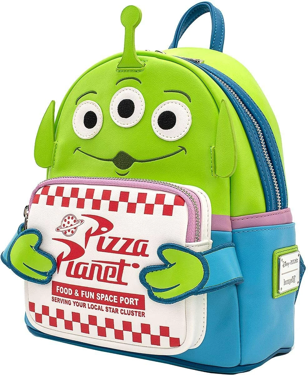 LOUNGEFLY Disney Toy Story Alien Pizza Planet Box Faux Leather Mini Backpack New 6 LOUNGEFLY Disney Toy Story Alien Pizza Planet Box Faux Leather Mini Backpack New