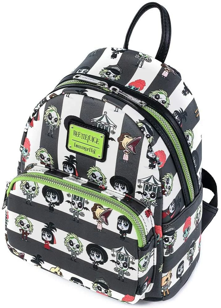 New LOUNGEFLY Beetlejuice Chibi All Over Print Womens Double Strap Shoulder Bag Purse 7 New LOUNGEFLY Beetlejuice Chibi All Over Print Womens Double Strap Shoulder Bag Purse