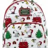 New LOUNGEFLY Peanuts Snoopy Holiday AOP Adult Womens Double Strap Shoulder Bag Purse