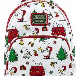 New LOUNGEFLY Peanuts Snoopy Holiday AOP Adult Womens Double Strap Shoulder Bag Purse