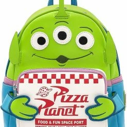 LOUNGEFLY Disney Toy Story Alien Pizza Planet Box Faux Leather Mini Backpack New