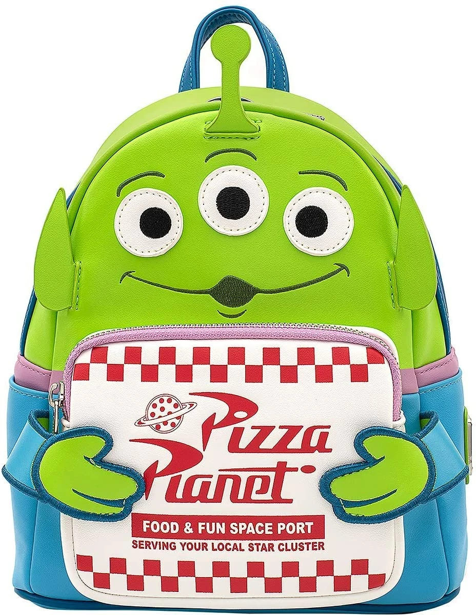 LOUNGEFLY Disney Toy Story Alien Pizza Planet Box Faux Leather Mini Backpack New 3 LOUNGEFLY Disney Toy Story Alien Pizza Planet Box Faux Leather Mini Backpack New