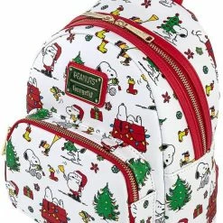 New LOUNGEFLY Peanuts Snoopy Holiday AOP Adult Womens Double Strap Shoulder Bag Purse