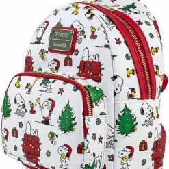 New LOUNGEFLY Peanuts Snoopy Holiday AOP Adult Womens Double Strap Shoulder Bag Purse
