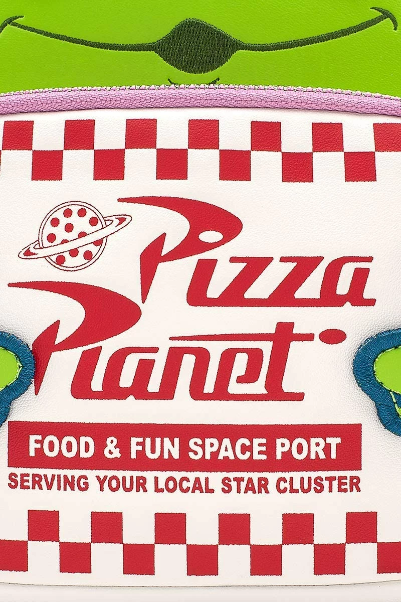 LOUNGEFLY Disney Toy Story Alien Pizza Planet Box Faux Leather Mini Backpack New 7 LOUNGEFLY Disney Toy Story Alien Pizza Planet Box Faux Leather Mini Backpack New