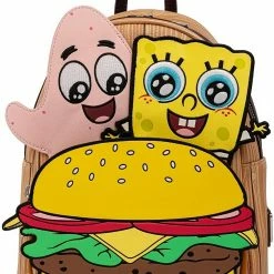 LOUNGEFLY Spongebob Squarepants Krabby Patty Group Womens Double Strap Shoulder Bag Purse New
