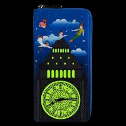 LOUNGEFLY Disney Peter Pan Glow Clock Zip Around Wallet