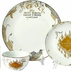 ShopHippo Harry Potter Marauder's Map Porcelain 16-Piece Set - Includes 4 Dinner & 4 Salad Plates, 4 Bowls And 4 Mugs - Quality White Dishware With Elegant Golden Design - Makes Muggle & Wizard Meals Magical