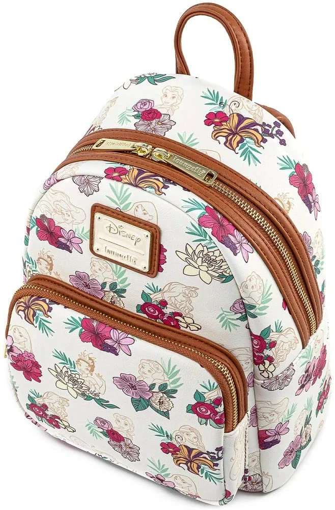 Loungefly Disney Princesses Floral Print Faux Leather Womens Double Strap Shoulder Bag Purse 6 Loungefly Disney Princesses Floral Print Faux Leather Womens Double Strap Shoulder Bag Purse