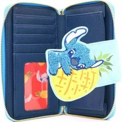 New LOUNGEFLY Lilo And Stitch Pineapple Stitch Chenille Snap Wallet, Blue, Standard