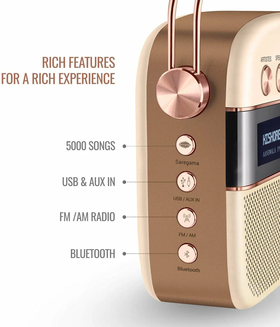 ShopHippo Saregama Carvaan 2.0 Portable Digital Music Player - Sound By Harman/Kardon (with 20,000 Songs) (with WiFi, Rose Gold Color) New 4 ShopHippo Saregama Carvaan 2.0 Portable Digital Music Player - Sound By Harman/Kardon (with 20,000 Songs) (with WiFi, Rose Gold Color) New