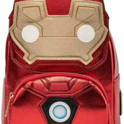 LOUNGEFLY Marvel Iron Man Light Up Mini Backpack Metallic Leather New