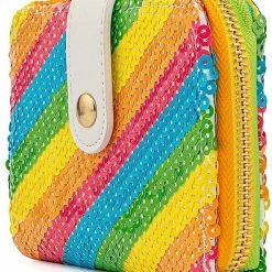LOUNGEFLY Disney Sequin Rainbow Minnie Mouse Zip Around Wallet New