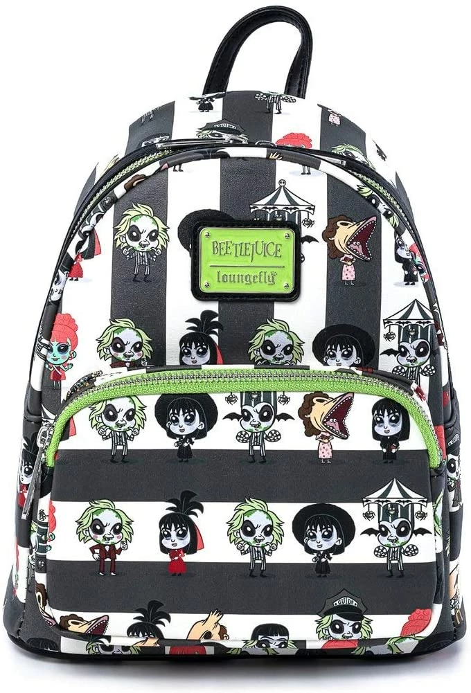 New LOUNGEFLY Beetlejuice Chibi All Over Print Womens Double Strap Shoulder Bag Purse 3 New LOUNGEFLY Beetlejuice Chibi All Over Print Womens Double Strap Shoulder Bag Purse