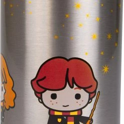 ShopHippo New Harry Potter Stainless Steel Water Bottle - Steel With With Harry, Ron And Hermione Chibi Character Design - 550ml