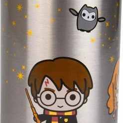 ShopHippo New Harry Potter Stainless Steel Water Bottle - Steel With With Harry, Ron And Hermione Chibi Character Design - 550ml