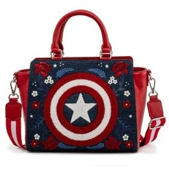 New LOUNGEFLY Marvel Captain America 80th Anniversary Floral Shield Crossbody